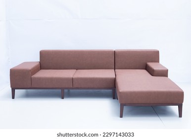 Realistic render of l-shape sofa, Dark structure and blue leather combination, Light structure with fabric combination for your home use.