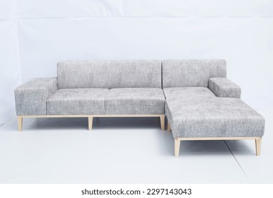 Realistic render of l-shape sofa, Dark structure and blue leather combination, Light structure with fabric combination for your home use.