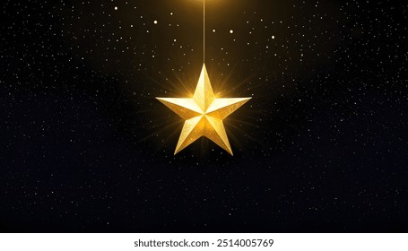 Realistic textured golden star glowing in the night sky. - Powered by Shutterstock