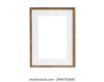 Realistic thin photo frame mockup. Simple, clean portrait large a3, a4 wooden frame mock-up isolated on white background. Modern, minimal poster template. Vertical brown picture frame - Powered by Shutterstock