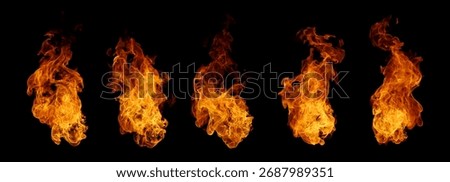 Realistic vertical fire flame sequence isolated on black background. Perfect for VFX, motion graphics, and digital art showing energy, heat, and burning power visual effects.