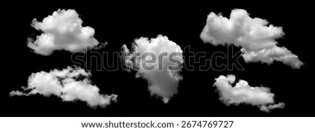 Realistic white fluffy cloud isolated on black background, perfect for digital design, photo manipulation, sky overlays, and creative projects in graphic art and visual effects.