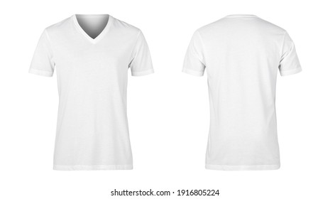 Realistic White unisex t shirt front and back mockup isolated on white background with clipping path.