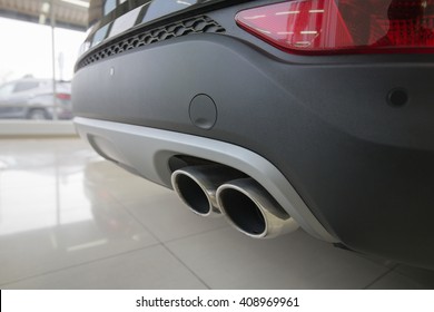 Rear Car Bumper, Black. Muffler