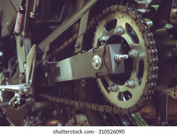 Rear Chain And Sprocket Of Motorcycle Wheel