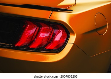 rear lights on the car close-up. headlight of a modern car after tuning. modern luxury sports car