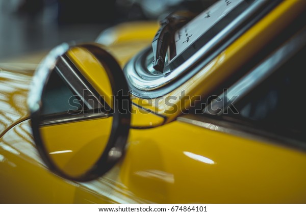 Rear mirror of a vintage\
car