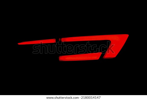 Rear red car LED lights in the\
dark. Bright modern car headlights on a black background.\
Background bright red LED car taillights in the dark. Diode stop\
light. 