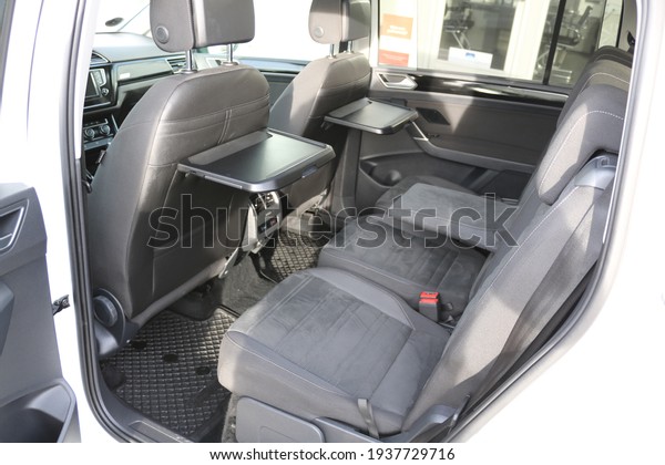Rear seat of a car\
interior.