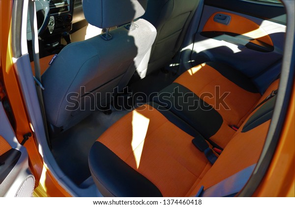Rear seats of a car interior. Auto inside with\
back seats.