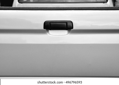 Rear Tailgate, Outside Old Model Of Black Car Door Handle