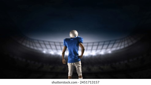 Rear view of an American football athlete limbering up preparing to enter a digital stadium 4k - Powered by Shutterstock