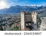 Rear view of Arco Castle located in Arco, in the province of Trento, Italy
