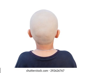 Rear View Of Asian Boy's Bold Head Isolated On White Background