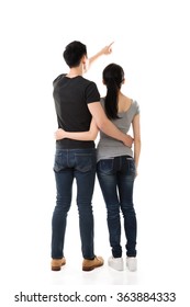 rear view of Asian young couple, full length isolated