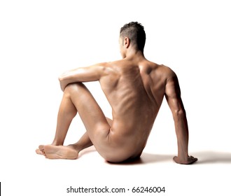 Rear view of a beautiful naked man