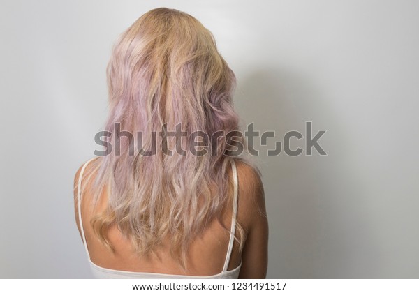 Rear View Blonde Hair Pink Highlights Stock Photo Edit Now