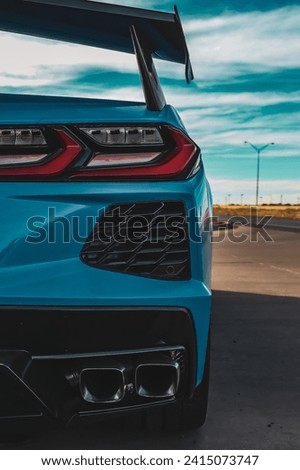 Rear view of blue Corvette