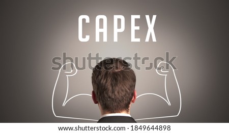 Rear view of a businessman with CAPEX inscription, powerfull business concept