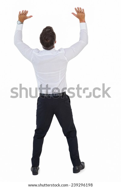 Rear View Businessman Pushing On White Stock Photo (Edit Now) 239296198