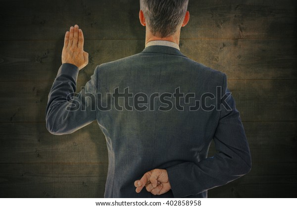 Rear View Businessman Taking Oath Fingers Stock Photo 402858958