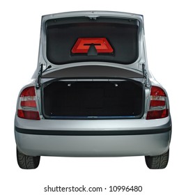 Rear view of a car with an open trunk