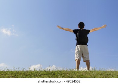 390 Man Raising His Arms Back View Images, Stock Photos & Vectors ...