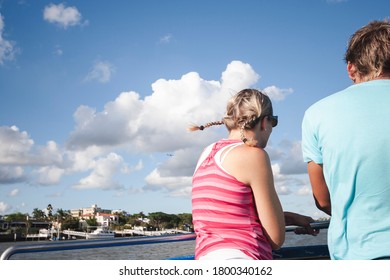 Rear View Of A Couple In Sailing Boat, Brisbane River