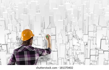 Rear View Engineer Drawing Project Business Stock Photo 186061067 ...