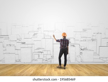 Rear View Engineer Drawing Project Business Stock Photo 195685469 ...