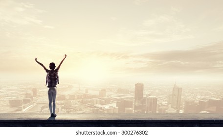 Rear View Girl Hands Facing Sunrise Stock Photo 300276302 | Shutterstock