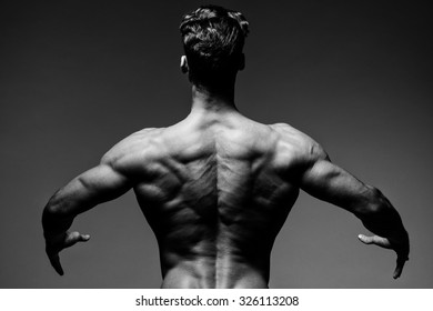 Rear View Healthy Muscular Young Man Stock Photo 326113208 