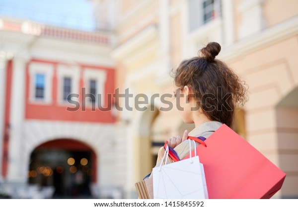 Rear View Hipster Girl Wavy Hair Stock Photo Edit Now 1415845592