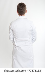 Rear View Of A Man On Lab Coat