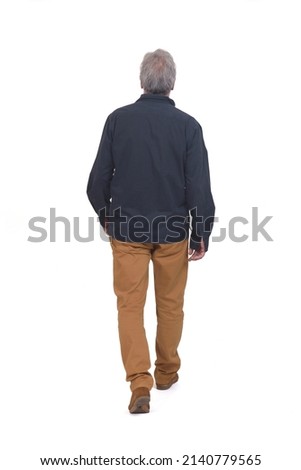 rear view of a man walking on white background on white background