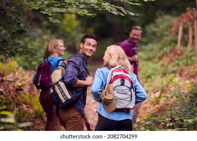 Rear View Of Mature And Mid Adult Couples In Countryside Hiking Along Path Through Forest Together - Powered by Shutterstock