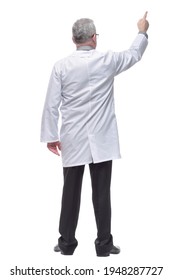 Rear View Of Medical Doctor, Man Standing Back Wear Doctors Lab White Coat