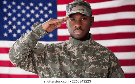 Rear View Of Military Man Saluting Us Flag - Powered by Shutterstock