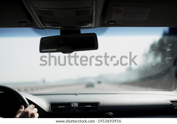 Rear view mirror inside the\
car.