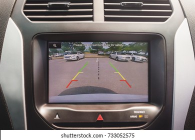 rear view monitor in car, rear area image on screen in car, vehicle auto parking system