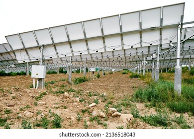 Rear View Of Neatly Arranged Solar Photovoltaic Panels