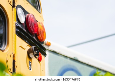 Rear View Of A School Bus Showing Turn Signals And Lights, Bus #5 Of Seattle Public Schools