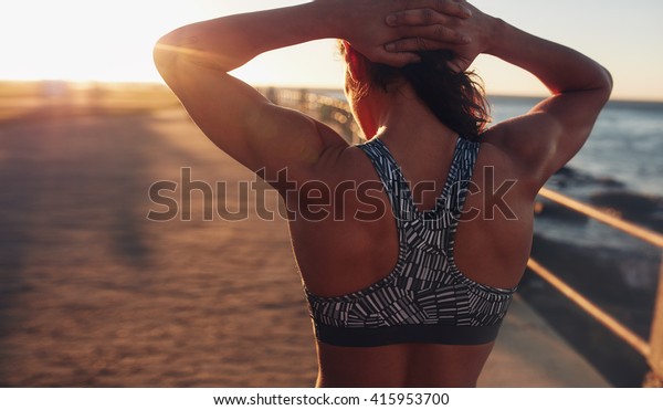 Download Rear View Shot Muscular Woman Sports Stock Photo (Edit Now ...