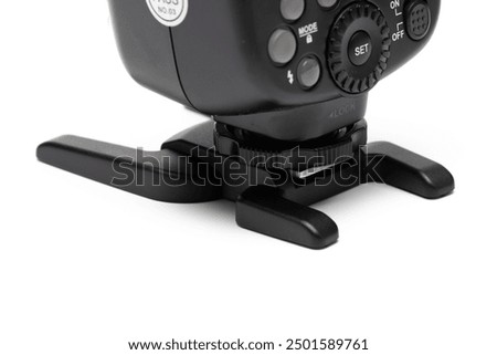 rear view of speedlight or flash stand. attached to a speedlight. Isolated in white background.