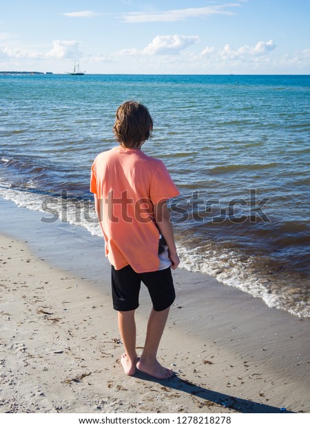 Rear View Teenager Boy Standing On Stock Photo 1278218278 | Shutterstock