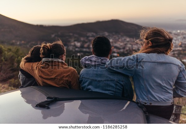 Rear View Two Couples Standing On Stock Photo (Edit Now) 1186285258