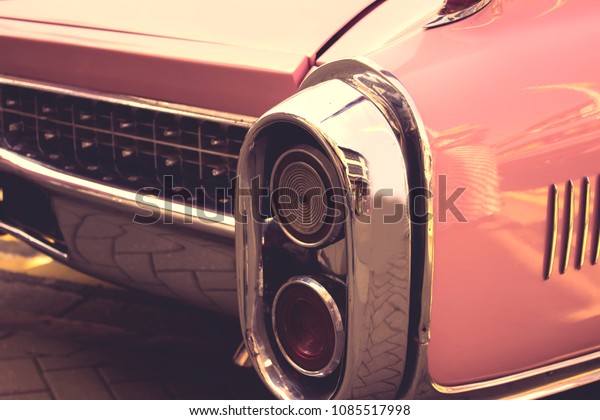 Rear view of vintage car\
closeup