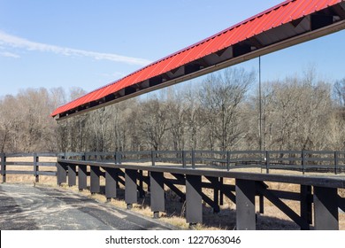 Rear View Of Wall Of Mirrors At An Outdoor Dressage Ring, Winter, Horizontal Aspect