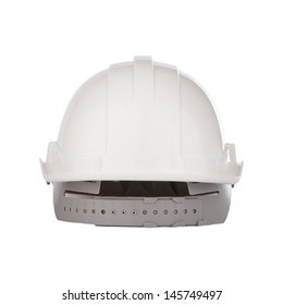 Rear View Of White Safety Helmet Isolated Background