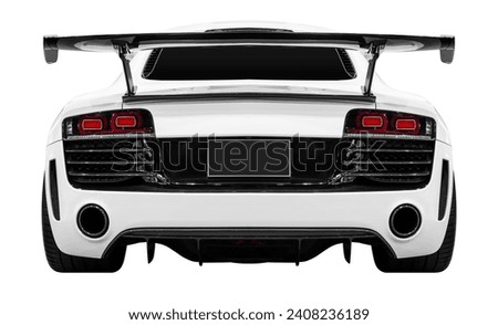 Rear view white sport car isolated on white background with clipping path